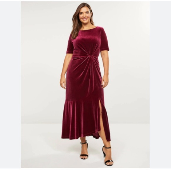 Lane Bryant Burgundy Velvet MIDI Front Slit Dress Size 18/20 Event Holiday Party - Picture 16 of 16
